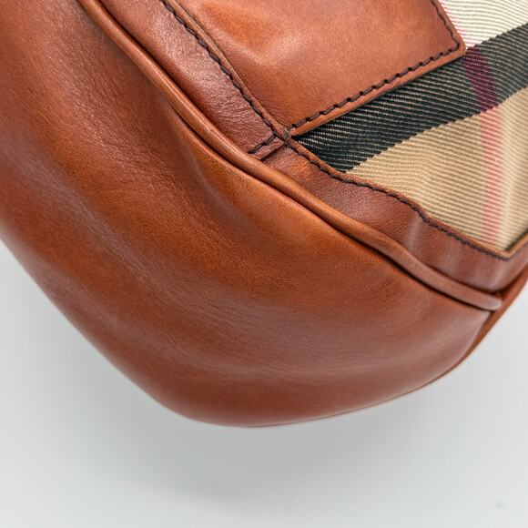 COA  Burberry Haymarket Check Tote Bag Leather Trim Italy Shoulder Crossbody - Picture 13 of 16